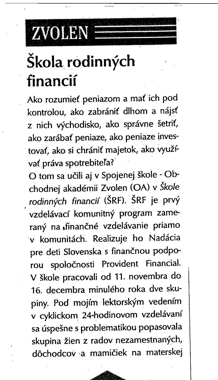 článok Učiteľských0 novín z 11. 1. 2010